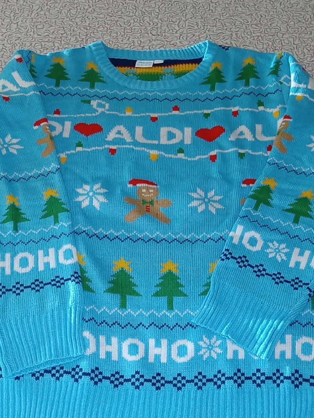 Aldi  Sweater with Gingerbread & Trees NWOTS L